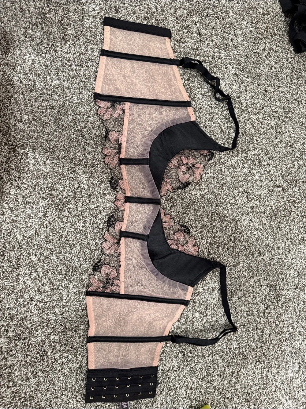 Victoria's Secret Black and Blush Floral Longline Lace Bra